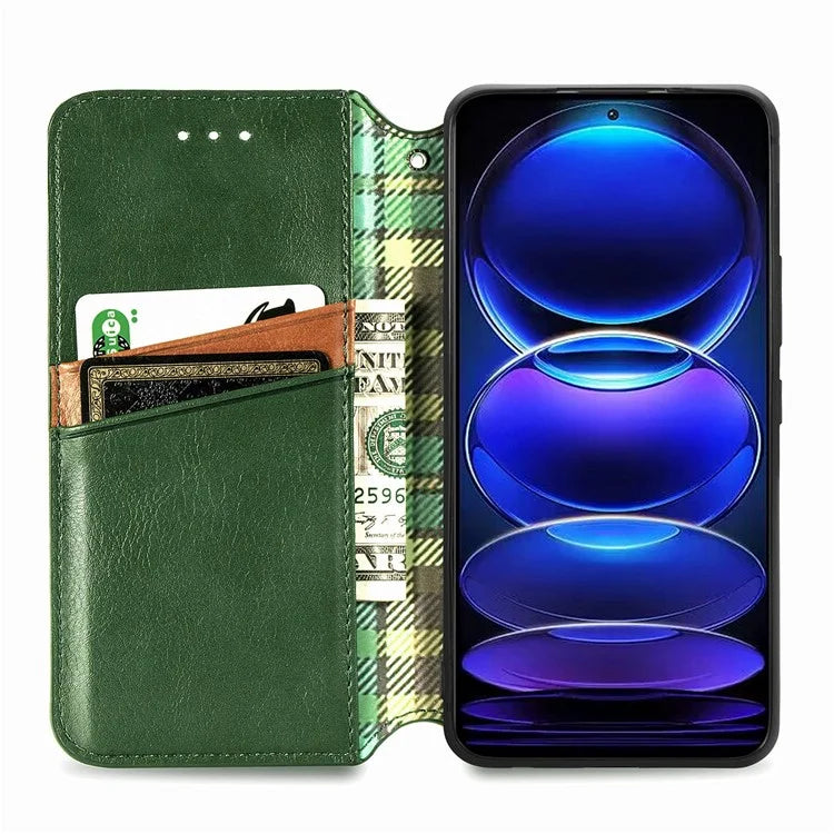 For Xiaomi Redmi Note 12 Pro+ 5G Cell Phone Case Rhombus Imprint Leather Full Protection Wallet Cover