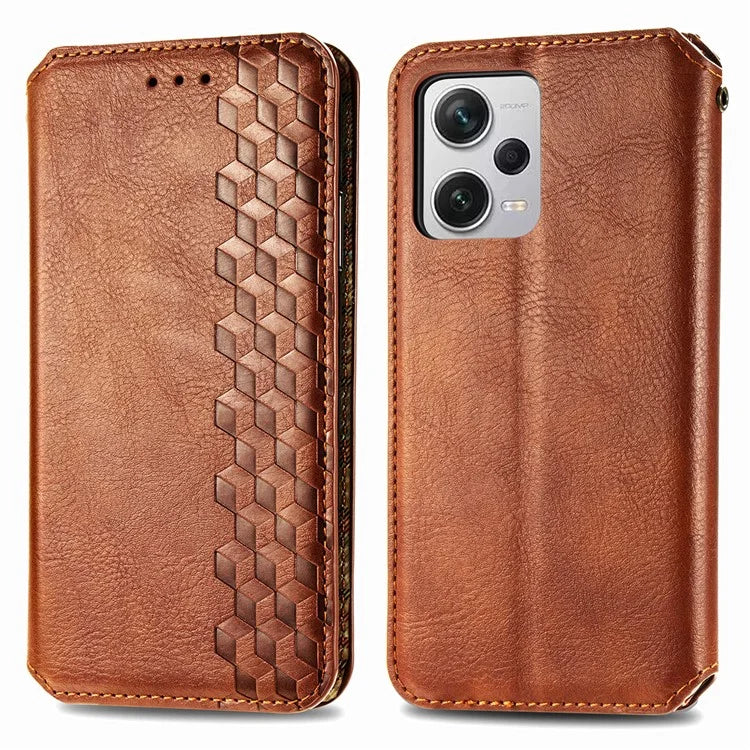 For Xiaomi Redmi Note 12 Pro+ 5G Cell Phone Case Rhombus Imprint Leather Full Protection Wallet Cover
