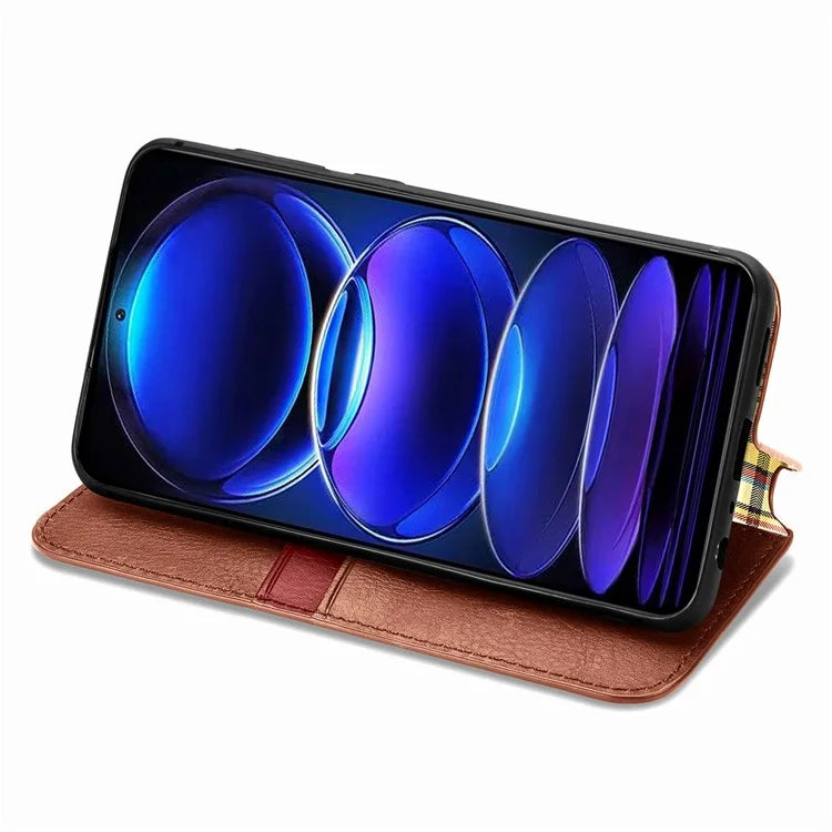 For Xiaomi Redmi Note 12 Pro+ 5G Cell Phone Case Rhombus Imprint Leather Full Protection Wallet Cover