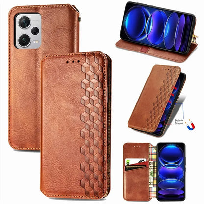 For Xiaomi Redmi Note 12 Pro+ 5G Cell Phone Case Rhombus Imprint Leather Full Protection Wallet Cover