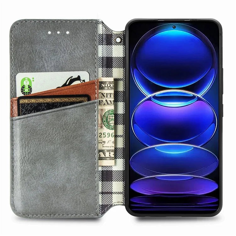 For Xiaomi Redmi Note 12 Pro+ 5G Cell Phone Case Rhombus Imprint Leather Full Protection Wallet Cover