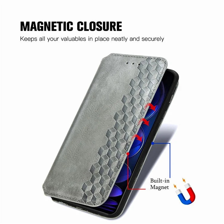 For Xiaomi Redmi Note 12 Pro+ 5G Cell Phone Case Rhombus Imprint Leather Full Protection Wallet Cover