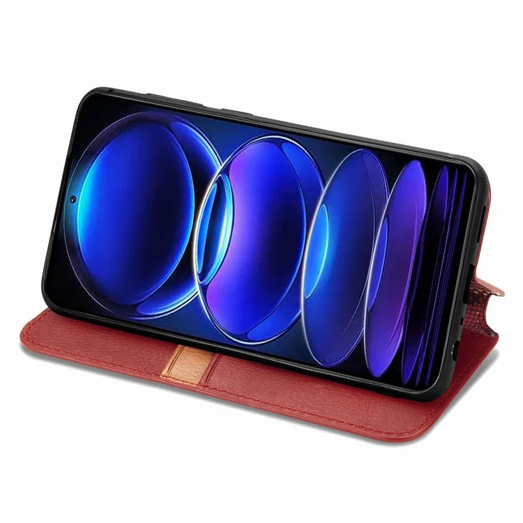 For Xiaomi Redmi Note 12 Pro+ 5G Cell Phone Case Rhombus Imprint Leather Full Protection Wallet Cover