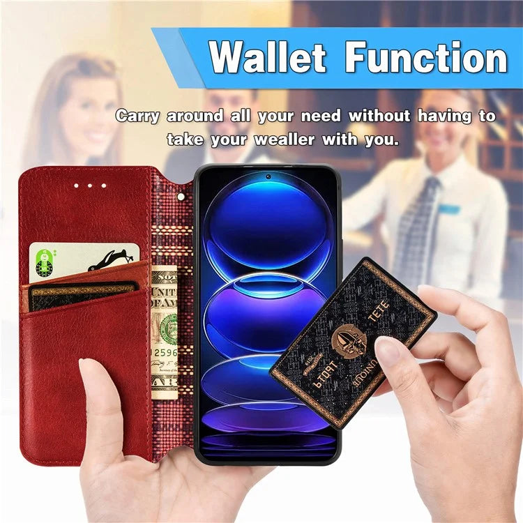 For Xiaomi Redmi Note 12 Pro+ 5G Cell Phone Case Rhombus Imprint Leather Full Protection Wallet Cover