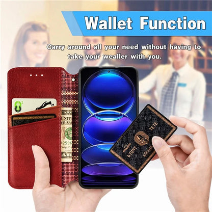 For Xiaomi Redmi Note 12 Pro+ 5G Cell Phone Case Rhombus Imprint Leather Full Protection Wallet Cover