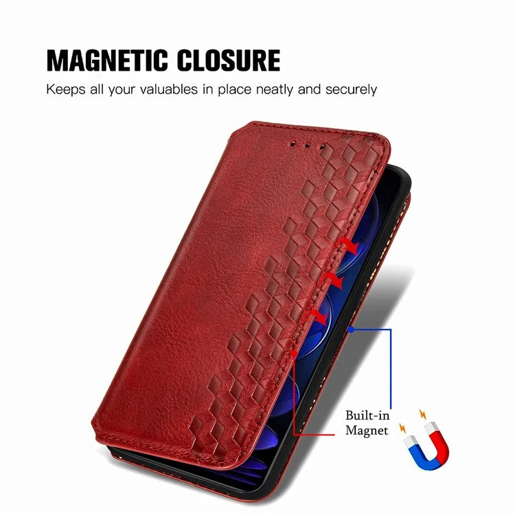 For Xiaomi Redmi Note 12 Pro+ 5G Cell Phone Case Rhombus Imprint Leather Full Protection Wallet Cover