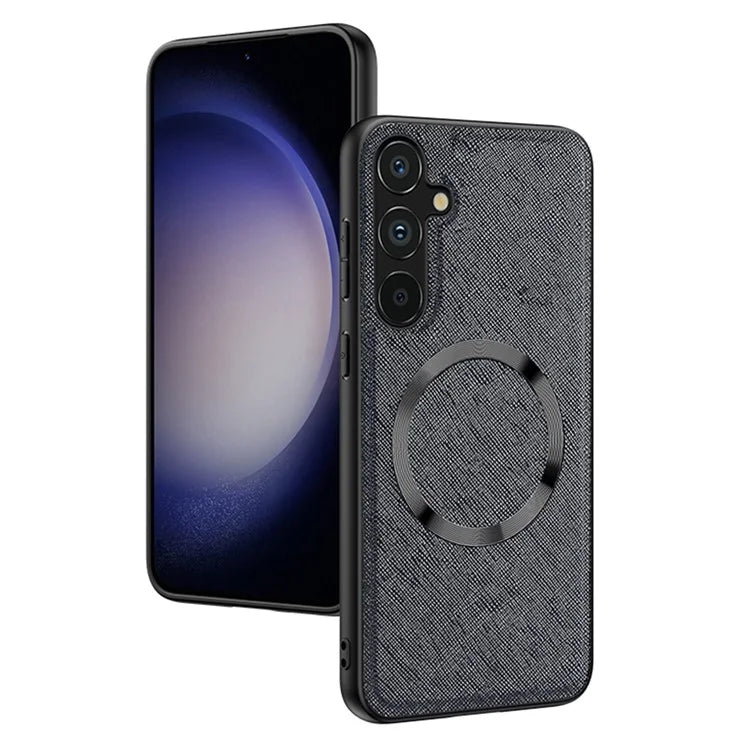 For Samsung Galaxy A55 5G Magnetic Case PU Leather Coated TPU Anti-drop Phone Cover