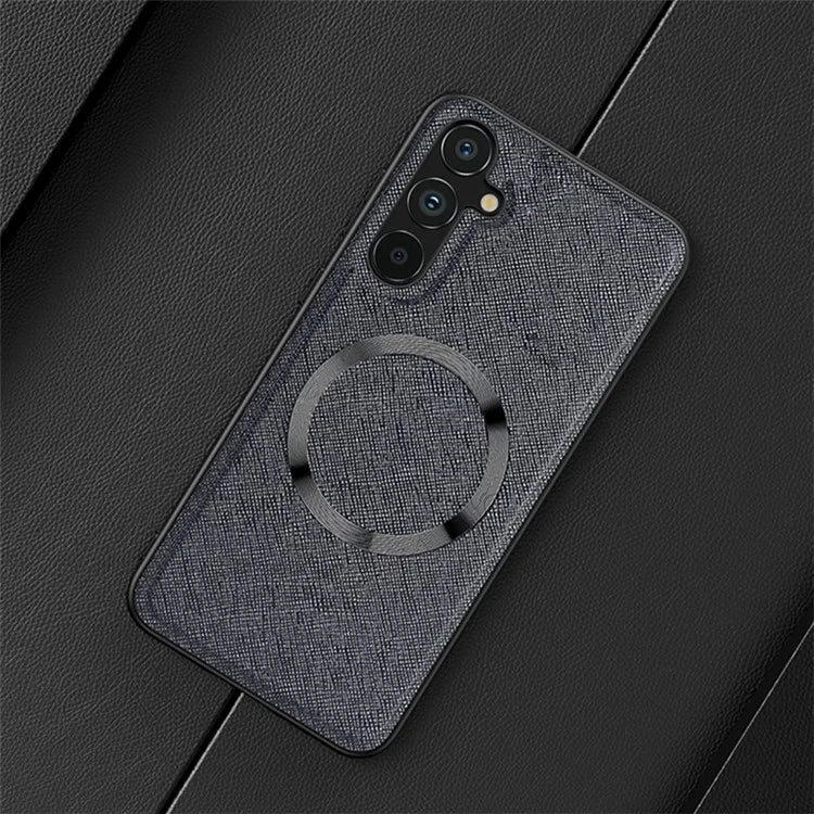 For Samsung Galaxy A24 4G (162.1 x 77.6 x 8.3mm) Magnetic Phone Case Leather Coated TPU Cover