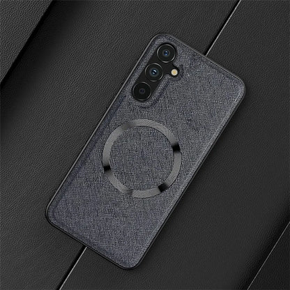For Samsung Galaxy A24 4G (162.1 x 77.6 x 8.3mm) Magnetic Phone Case Leather Coated TPU Cover