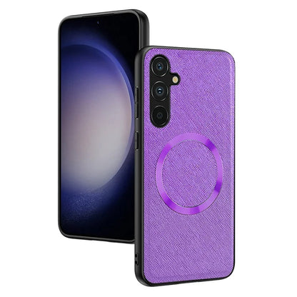 For Samsung Galaxy A24 4G (162.1 x 77.6 x 8.3mm) Magnetic Phone Case Leather Coated TPU Cover