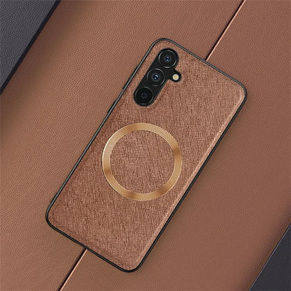 For Samsung Galaxy A24 4G (162.1 x 77.6 x 8.3mm) Magnetic Phone Case Leather Coated TPU Cover