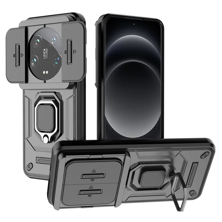 For Xiaomi 14 Ultra Case PC+TPU Kickstand Phone Shell with Slide Lens Cover