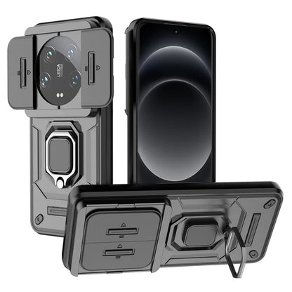 For Xiaomi 14 Ultra Case PC+TPU Kickstand Phone Shell with Slide Lens Cover