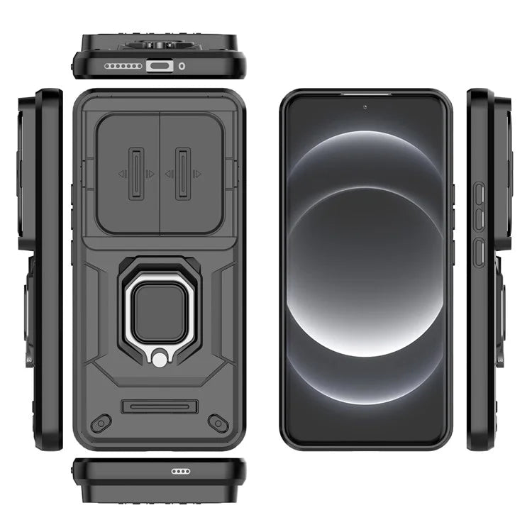 For Xiaomi 14 Ultra Case PC+TPU Kickstand Phone Shell with Slide Lens Cover
