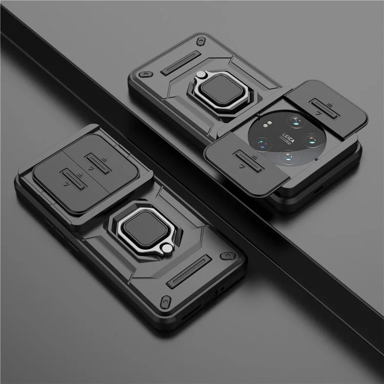 For Xiaomi 14 Ultra Case PC+TPU Kickstand Phone Shell with Slide Lens Cover