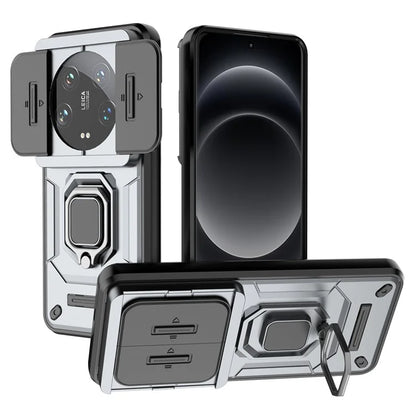For Xiaomi 14 Ultra Case PC+TPU Kickstand Phone Shell with Slide Lens Cover