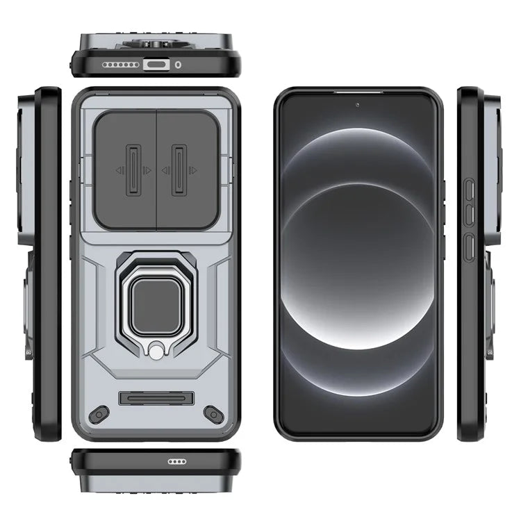 For Xiaomi 14 Ultra Case PC+TPU Kickstand Phone Shell with Slide Lens Cover