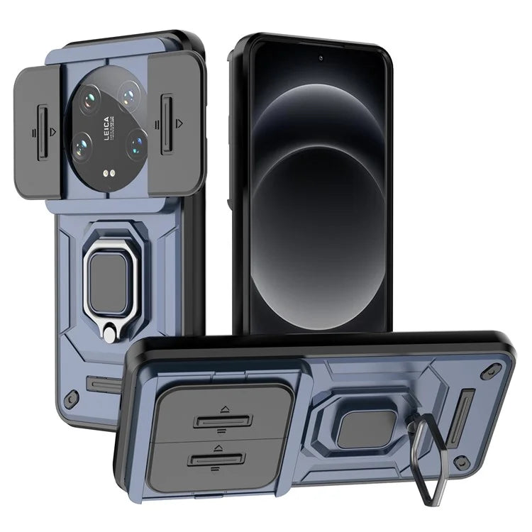 For Xiaomi 14 Ultra Case PC+TPU Kickstand Phone Shell with Slide Lens Cover