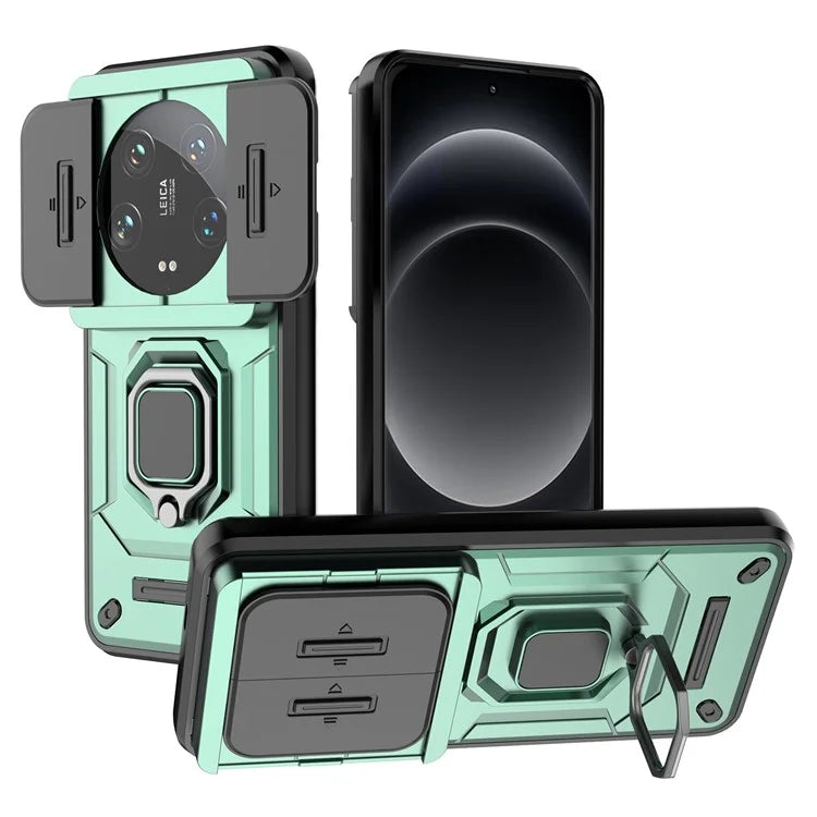 For Xiaomi 14 Ultra Case PC+TPU Kickstand Phone Shell with Slide Lens Cover