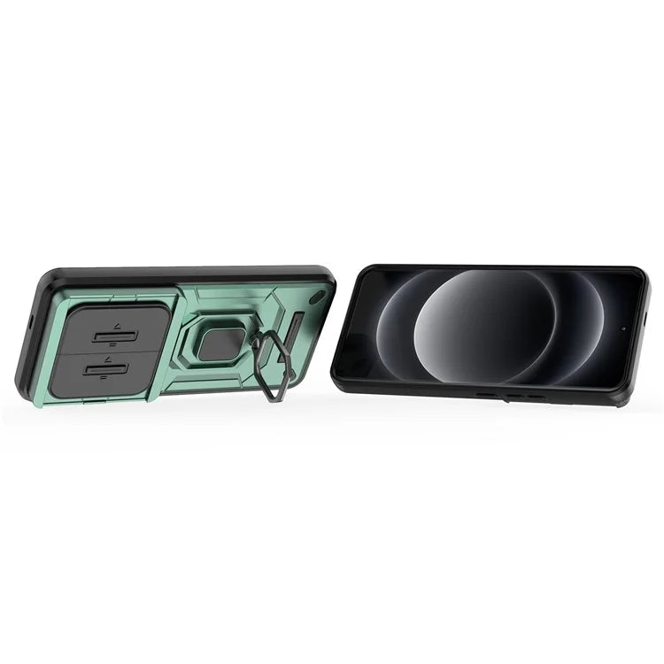 For Xiaomi 14 Ultra Case PC+TPU Kickstand Phone Shell with Slide Lens Cover
