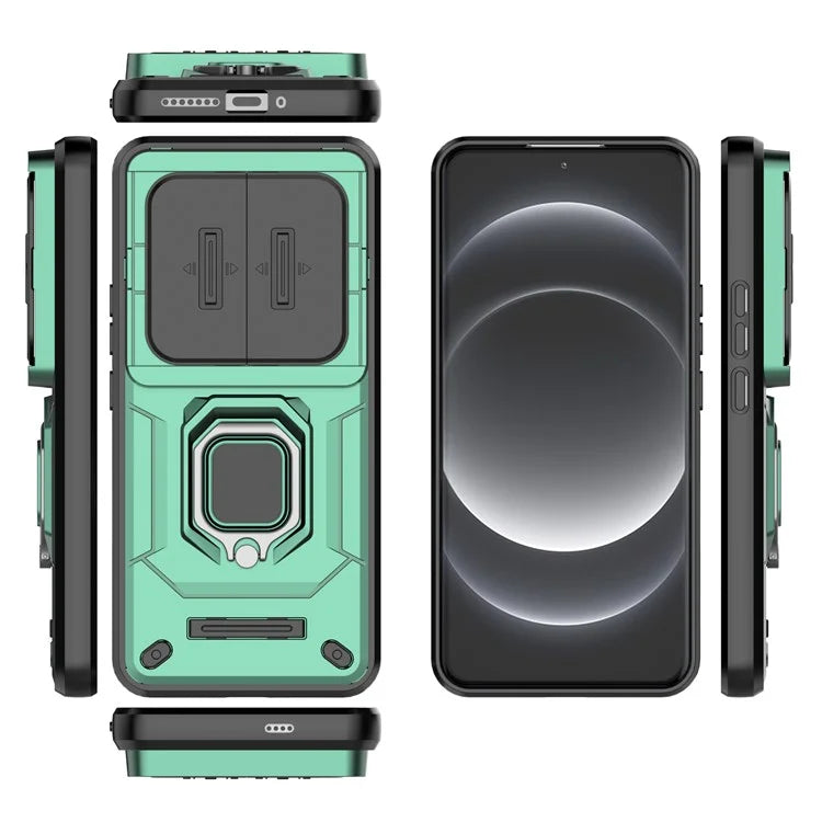 For Xiaomi 14 Ultra Case PC+TPU Kickstand Phone Shell with Slide Lens Cover