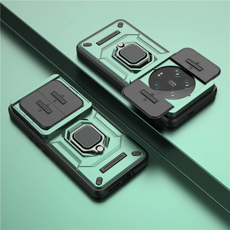 For Xiaomi 14 Ultra Case PC+TPU Kickstand Phone Shell with Slide Lens Cover