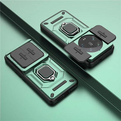 For Xiaomi 14 Ultra Case PC+TPU Kickstand Phone Shell with Slide Lens Cover