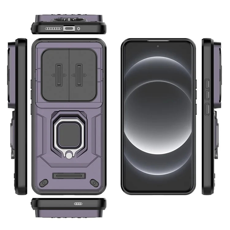 For Xiaomi 14 Ultra Case PC+TPU Kickstand Phone Shell with Slide Lens Cover