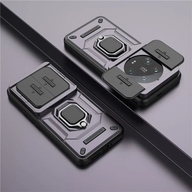 For Xiaomi 14 Ultra Case PC+TPU Kickstand Phone Shell with Slide Lens Cover