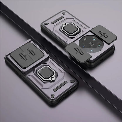 For Xiaomi 14 Ultra Case PC+TPU Kickstand Phone Shell with Slide Lens Cover