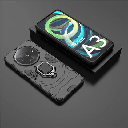 For Xiaomi Redmi A3 Case Dual-Layer PC+TPU Armor Phone Cover Ring Holder Kickstand