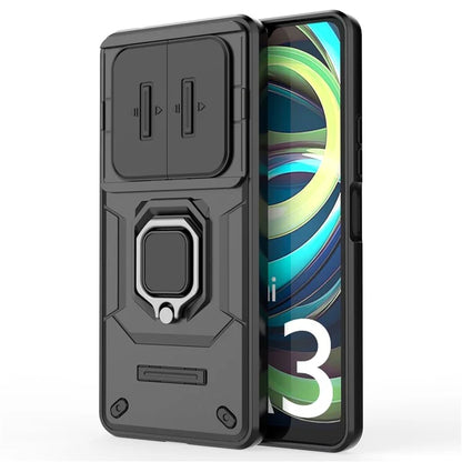 For Xiaomi Redmi A3 Case with Slide Camera Cover Ring Kickstand PC+TPU Phone Shell Protector