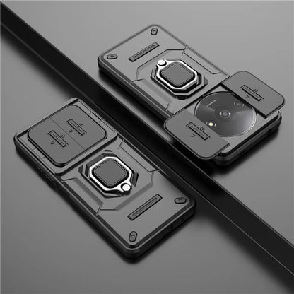For Xiaomi Redmi A3 Case with Slide Camera Cover Ring Kickstand PC+TPU Phone Shell Protector