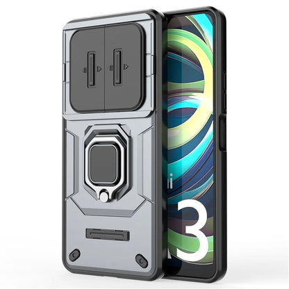 For Xiaomi Redmi A3 Case with Slide Camera Cover Ring Kickstand PC+TPU Phone Shell Protector