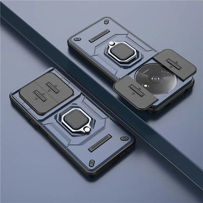 For Xiaomi Redmi A3 Case with Slide Camera Cover Ring Kickstand PC+TPU Phone Shell Protector