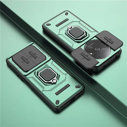 For Xiaomi Redmi A3 Case with Slide Camera Cover Ring Kickstand PC+TPU Phone Shell Protector