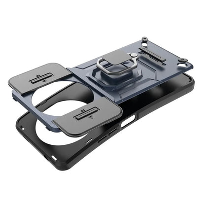 For Xiaomi Redmi A3 Case with Slide Camera Cover Ring Kickstand PC+TPU Phone Shell Protector