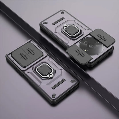 For Xiaomi Redmi A3 Case with Slide Camera Cover Ring Kickstand PC+TPU Phone Shell Protector