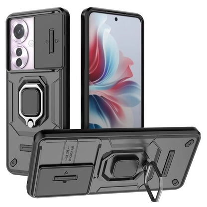 For Oppo Reno11 F 5G Case Ring Kickstand PC+TPU Back Shell with Slide Camera Cover