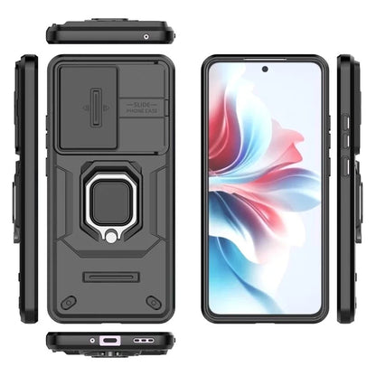 For Oppo Reno11 F 5G Case Ring Kickstand PC+TPU Back Shell with Slide Camera Cover