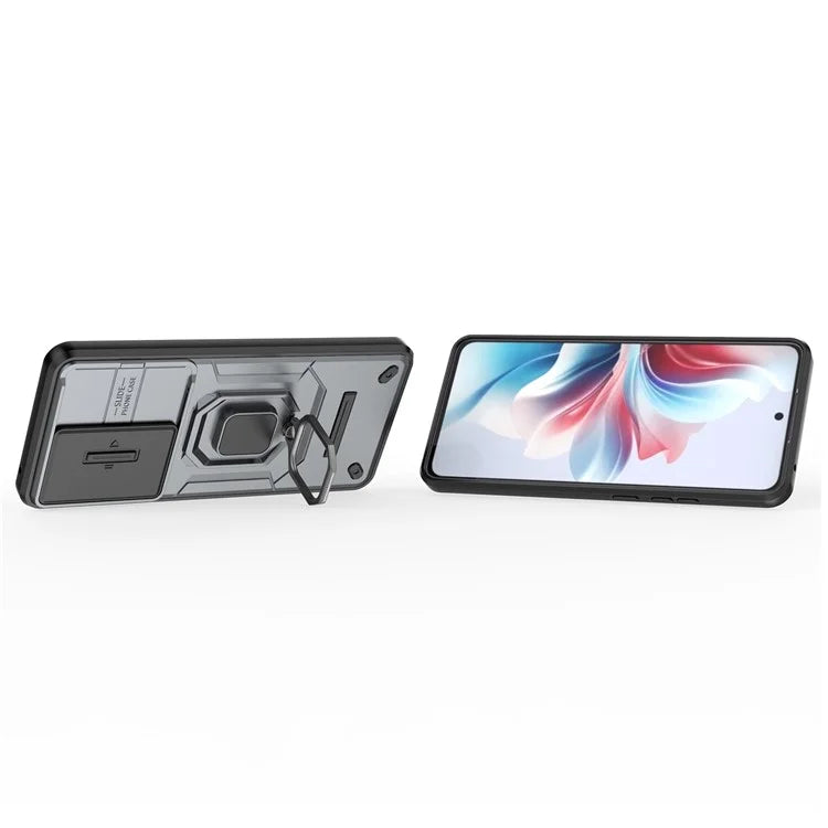For Oppo Reno11 F 5G Case Ring Kickstand PC+TPU Back Shell with Slide Camera Cover
