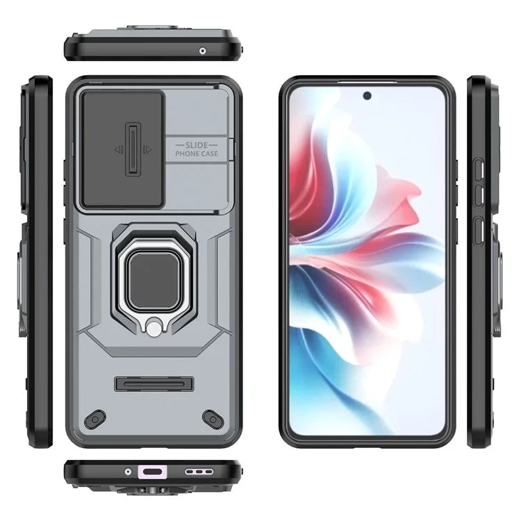 For Oppo Reno11 F 5G Case Ring Kickstand PC+TPU Back Shell with Slide Camera Cover