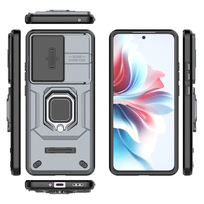 For Oppo Reno11 F 5G Case Ring Kickstand PC+TPU Back Shell with Slide Camera Cover