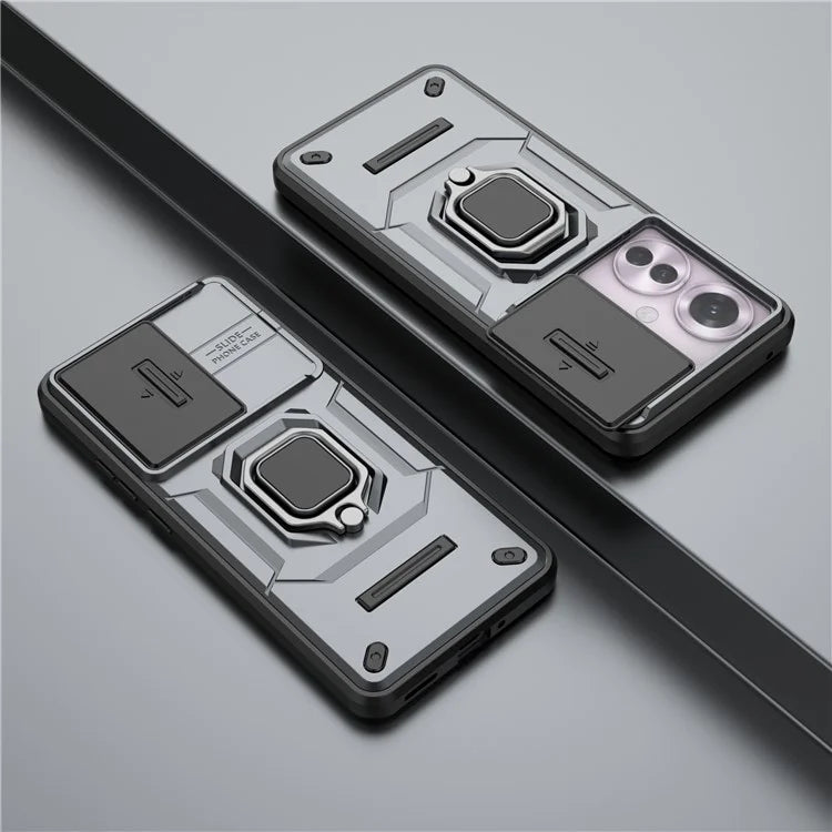 For Oppo Reno11 F 5G Case Ring Kickstand PC+TPU Back Shell with Slide Camera Cover