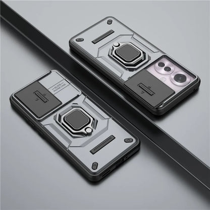 For Oppo Reno11 F 5G Case Ring Kickstand PC+TPU Back Shell with Slide Camera Cover