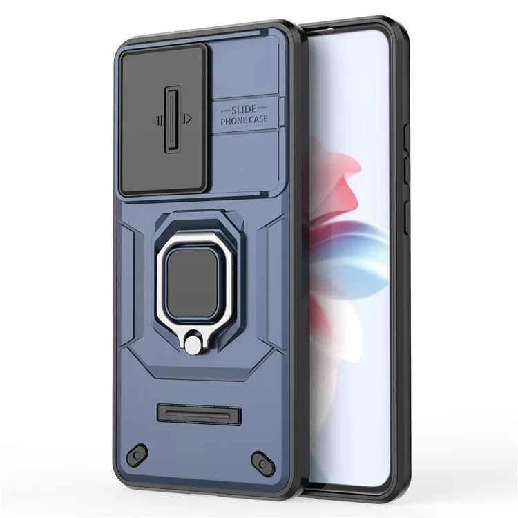 For Oppo Reno11 F 5G Case Ring Kickstand PC+TPU Back Shell with Slide Camera Cover