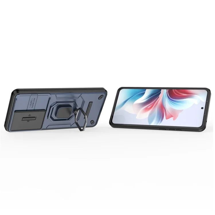 For Oppo Reno11 F 5G Case Ring Kickstand PC+TPU Back Shell with Slide Camera Cover