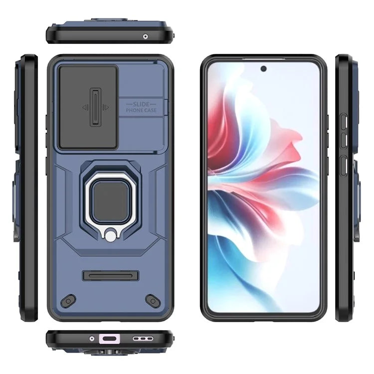 For Oppo Reno11 F 5G Case Ring Kickstand PC+TPU Back Shell with Slide Camera Cover
