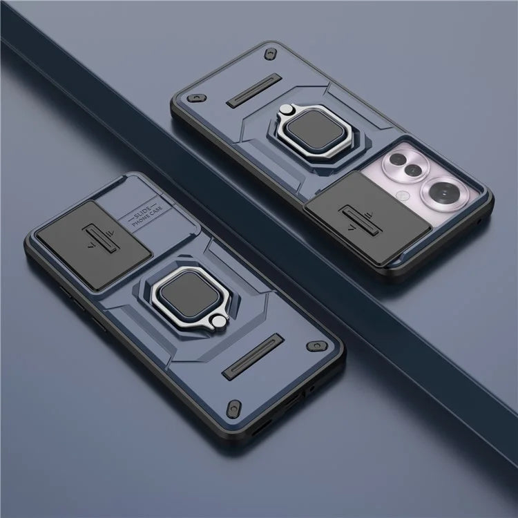 For Oppo Reno11 F 5G Case Ring Kickstand PC+TPU Back Shell with Slide Camera Cover