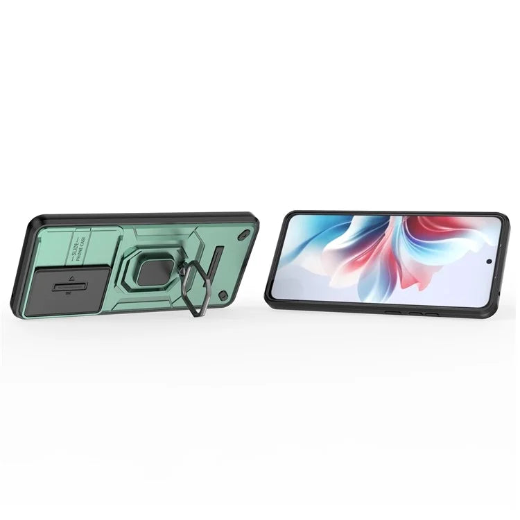 For Oppo Reno11 F 5G Case Ring Kickstand PC+TPU Back Shell with Slide Camera Cover